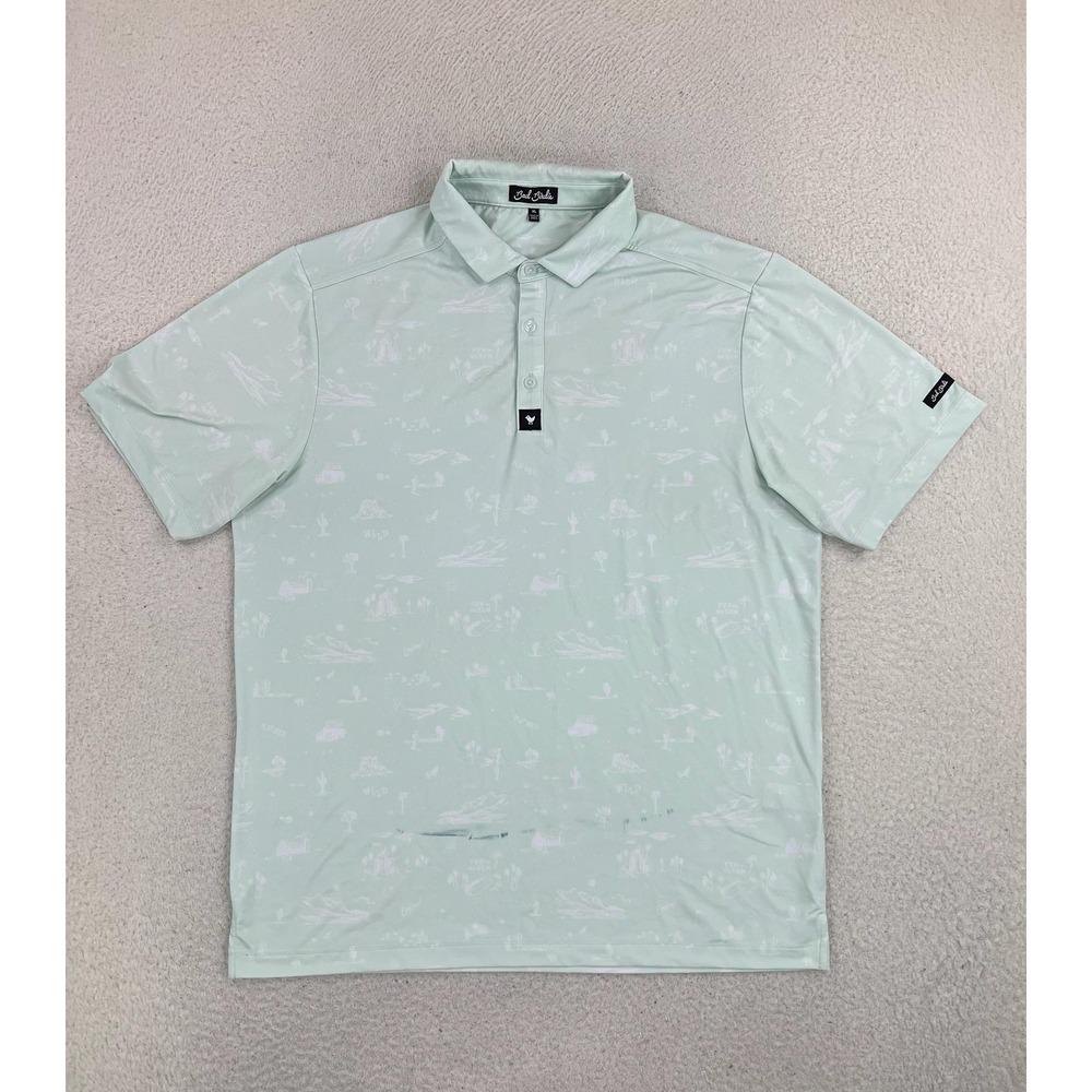 Bad Birdie Golf Polo Shirt Mens XL Green Scenic Print Golf Performance Stretch